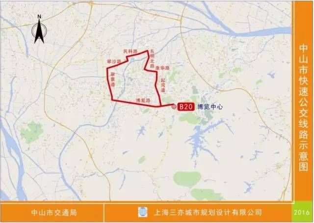 中山发布    线路自市博览中心站出发,沿博览路向北直行,在与长江路