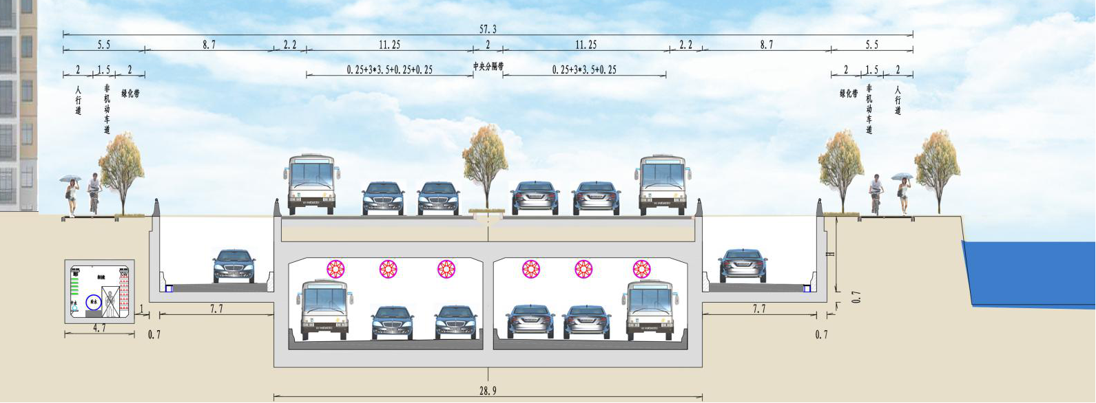 本地新闻该节点濠江西路～世纪大道段为双向六车道隧道,并在濠江西路